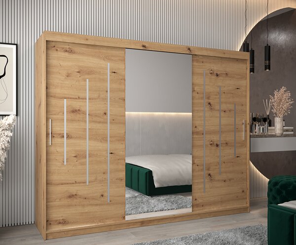 Šatní skříň s posuvnými dveřmi a dvoudílným zrcadlem YORK1 - 250x200cm -Dub Artisan-