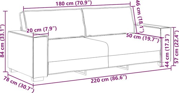 VidaXL 3místná pohovka 220x78x84 cm samet [4105032] Barva: Černá