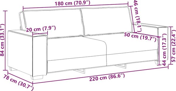 VidaXL 3místná pohovka 220x78x84 cm samet [4105032] Barva: Černá