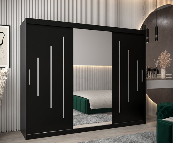 Šatní skříň s posuvnými dveřmi a dvoudílným zrcadlem YORK1 - 250x200cm -Černá-