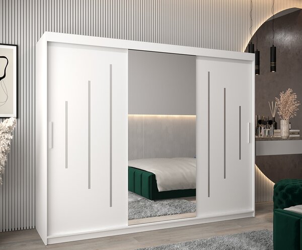 Šatní skříň s posuvnými dveřmi a dvoudílným zrcadlem YORK1 - 250x200cm -Bílá-