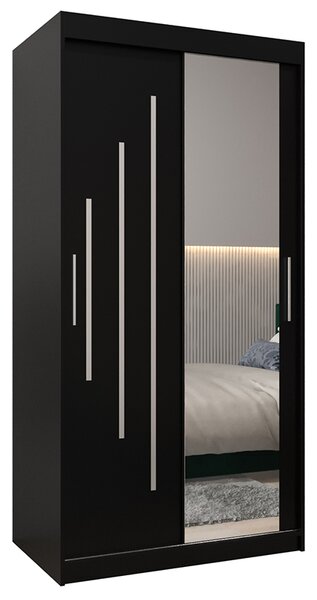 Šatní skříň s posuvnými dveřmi a zrcadlem YORK2 - 100x200cm -Černá-