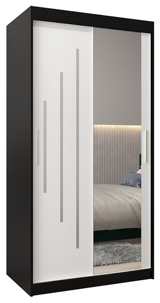 Šatní skříň s posuvnými dveřmi a zrcadlem YORK2 - 100x200cm -Černá-Bílá-