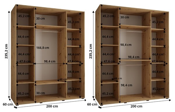 Šatní skříň s posuvnými dveřmi DAVOS 200cm | DUB Artisan / černé pojezdy