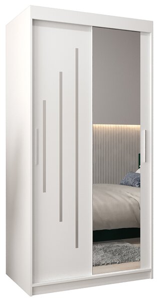 Šatní skříň s posuvnými dveřmi a zrcadlem YORK2 - 100x200cm -Bílá-
