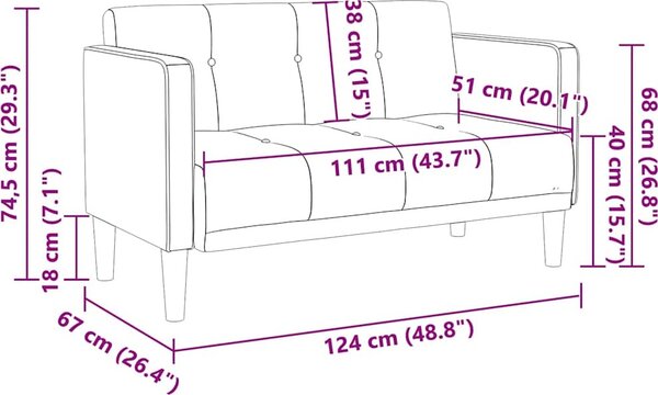 VidaXL Loveseat Sofa 111 cm textil [4100561] Barva: Černá