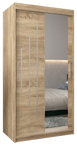 Šatní skříň s posuvnými dveřmi a zrcadlem YORK2 - 100x200cm -Dub Sonoma-