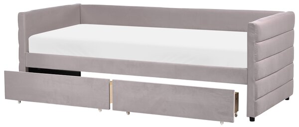 Denní postel s úložným prostorem Umělý samet MARRAY 90 x 200 cm Světle šedá