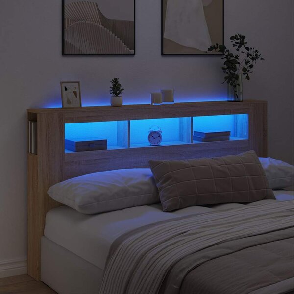 VidaXL Čelo postele s LED 180 x 18,5 x 103,5 cm kompozitní dřevo [857690] Barva: dub sonoma