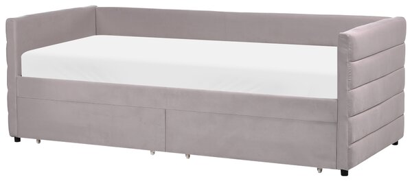 Denní postel s úložným prostorem Umělý samet MARRAY 90 x 200 cm Světle šedá