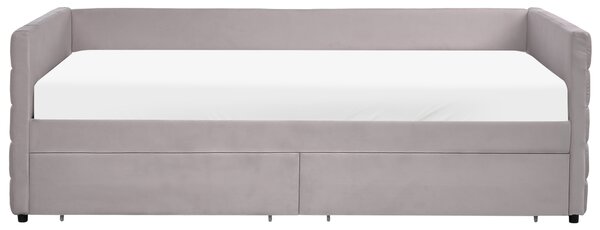 Denní postel s úložným prostorem Umělý samet MARRAY 90 x 200 cm Světle šedá