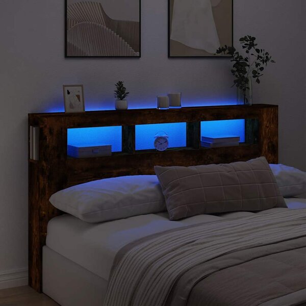 VidaXL Čelo postele s LED 180 x 18,5 x 103,5 cm kompozitní dřevo [857690] Barva: kouřový dub