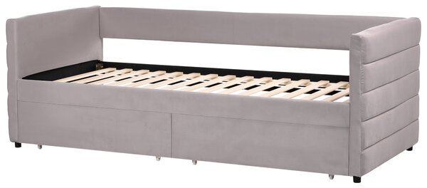 Denní postel s úložným prostorem Umělý samet MARRAY 90 x 200 cm Světle šedá