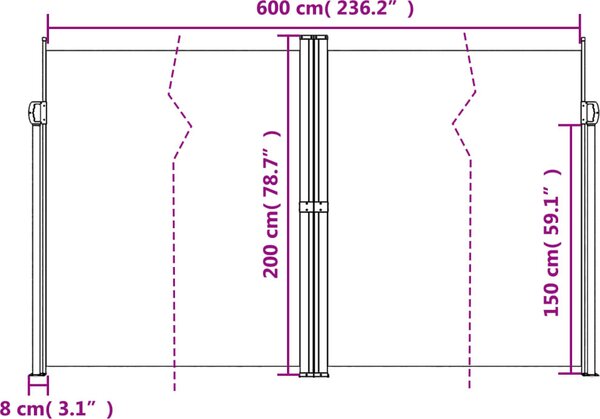VidaXL Zatahovací boční markýza 200 x 600 cm [4004664] Barva: antracitová