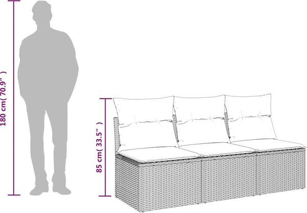 VidaXL Zahradní pohovka s poduškami 3místná polyratan [366194] Barva: Černá