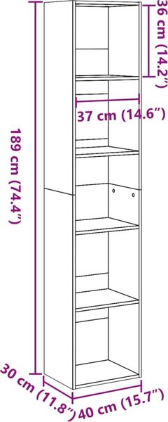 VidaXL Knihovna 40 x 30 x 189 cm kompozitní dřevo [857885] Barva: Bílá