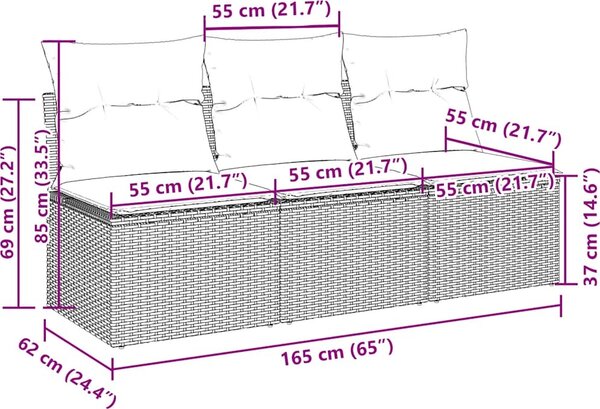 VidaXL Zahradní pohovka s poduškami 3místná polyratan [366194] Barva: Černá