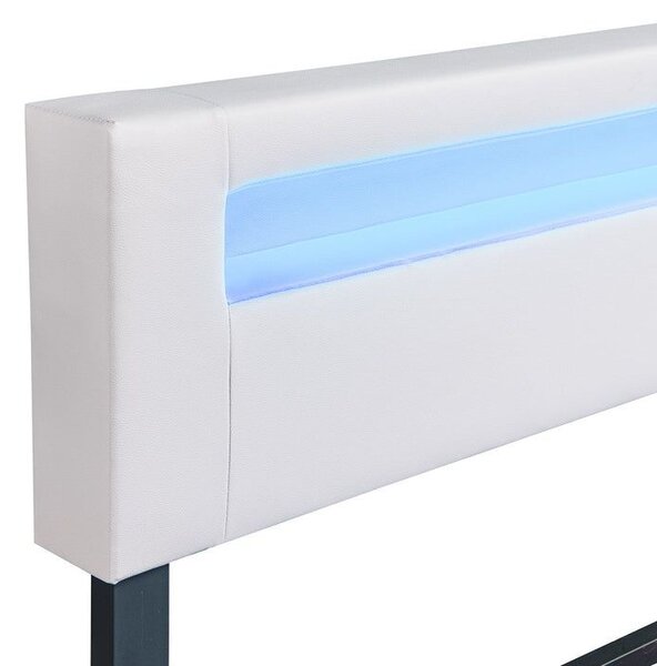 Moderní bílá čalouněná postel 180x200 s LED a roštem