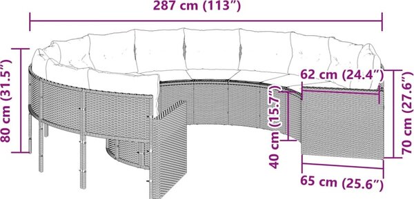 VidaXL Zahradní pohovka s poduškami kulatá černá polyratan [3318533] Barva: šedá a tmavě šedá