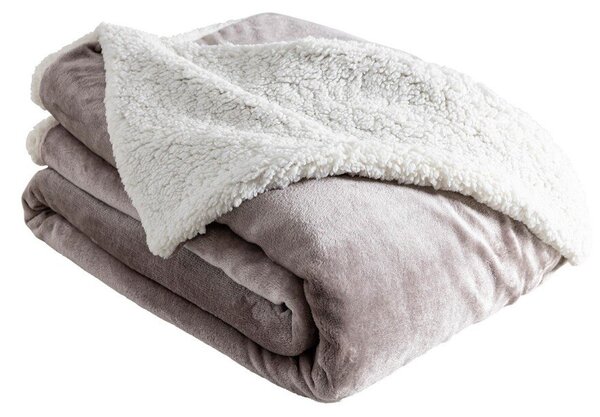 Oboustranná deka sherpa a fleece hnědošedá 75x100 cm