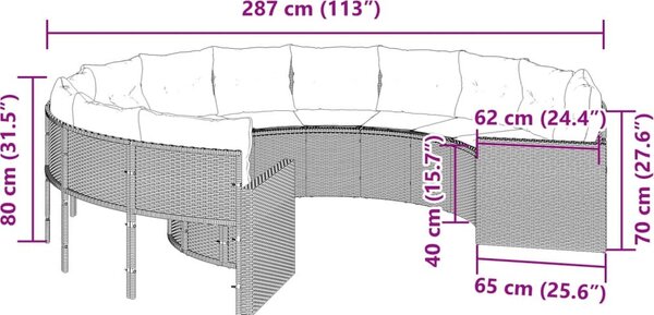 VidaXL Zahradní pohovka s poduškami kulatá černá polyratan [3318533] Barva: šedá a tmavě šedá