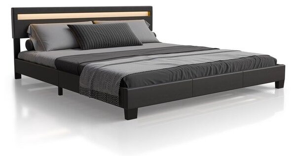 Moderní černá čalouněná postel 180x200 s LED a roštem