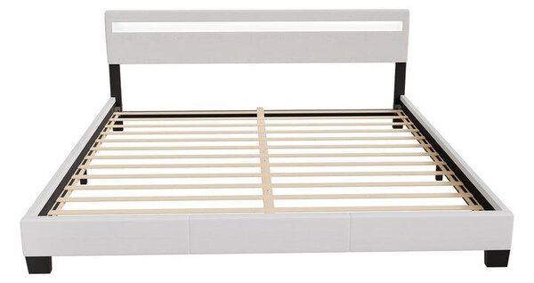 Moderní bílá čalouněná postel 180x200 s LED a roštem