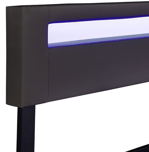 Moderní černá čalouněná postel 180x200 s LED a roštem