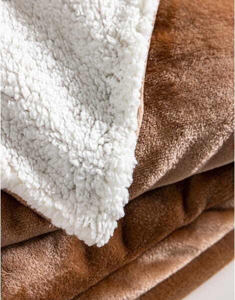 Oboustranná deka sherpa a fleece oříšková 75x100 cm