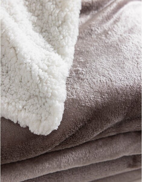 Oboustranná deka sherpa a fleece hnědošedá 75x100 cm