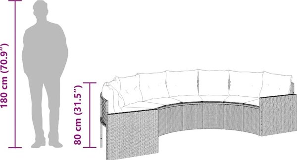 VidaXL Zahradní pohovka se stolem a podušky půlkruhová černá polyratan [3318519] Barva: béžová a světle šedá