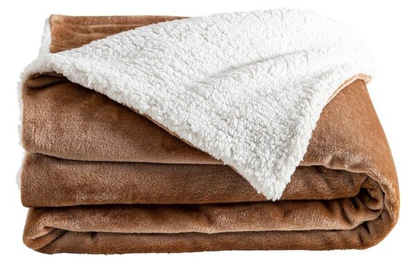 Oboustranná deka sherpa a fleece oříšková 75x100 cm