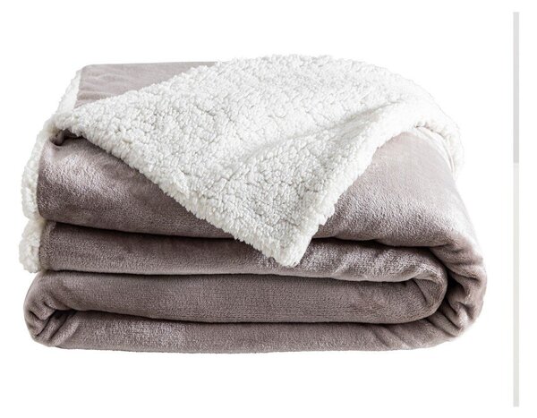 Oboustranná deka sherpa a fleece hnědošedá 75x100 cm
