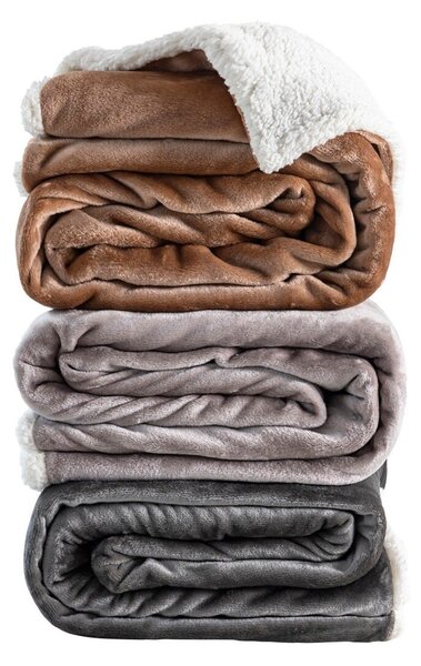 Oboustranná deka sherpa a fleece hnědošedá 75x100 cm