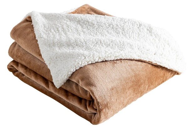 Oboustranná deka sherpa a fleece oříšková 75x100 cm