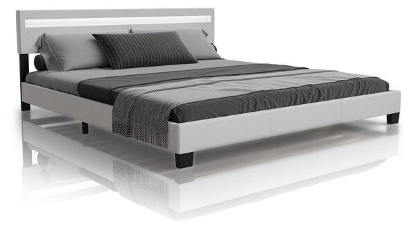 Moderní bílá čalouněná postel 180x200 s LED a roštem