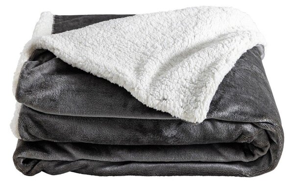 Oboustranná deka sherpa a fleece antracitová 75x100 cm