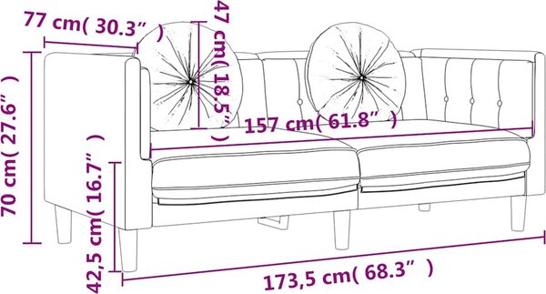 VidaXL 3dílná sedací souprava s polštáři samet [3209249] Barva: Hnědá