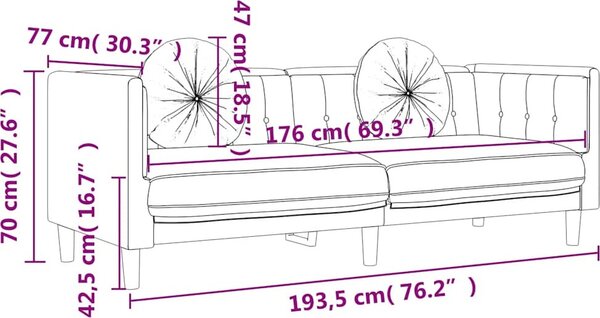 VidaXL 3dílná sedací souprava s polštáři samet [3209249] Barva: Hnědá