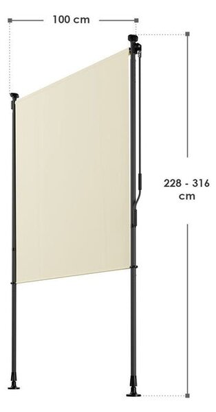 Svislá markýza na balkon 100x228-316 cm, UV ochrana, béžová