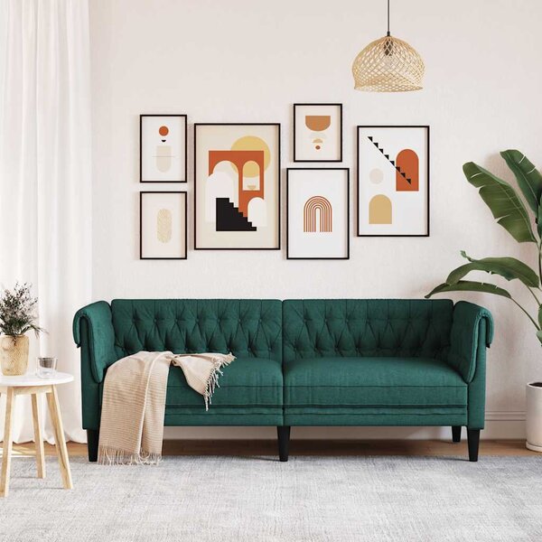VidaXL Chesterfield pohovka 3místná textil [372560] Barva: Tmavě zelená