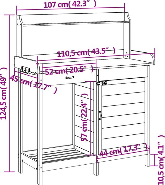 VidaXL Přesazovací stůl se skříňkou 110,5x45x124,5 cm masiv jedle [156345] Barva: tmavě hnědá