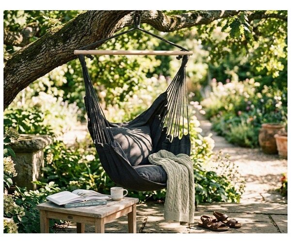 Černé polstrované závěsné zahradní křeslo Tobago – Garden Pleasure