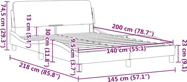 VidaXL Rám postele Dover 140x200 cm umělá kůže [373204] Barva: Šedá