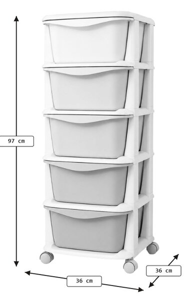Regál na kolečkách se zásuvkami TONES 97x36x36 cm, barevný