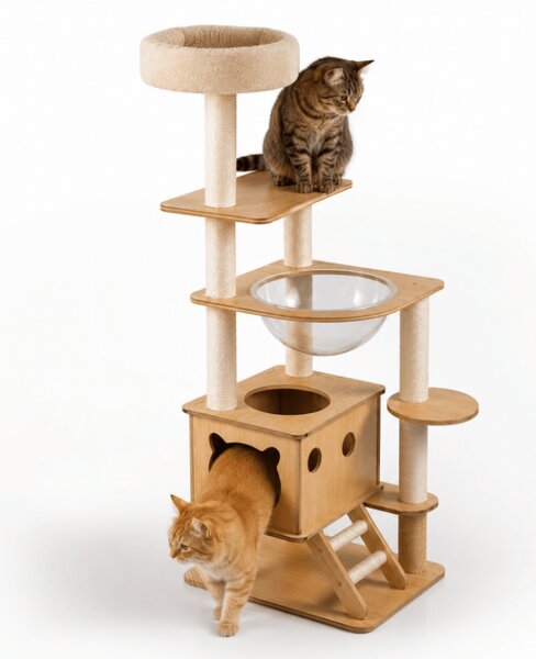 Kočičí stromové škrabadlo HAPPY CAT 147x40x40 cm, béžové