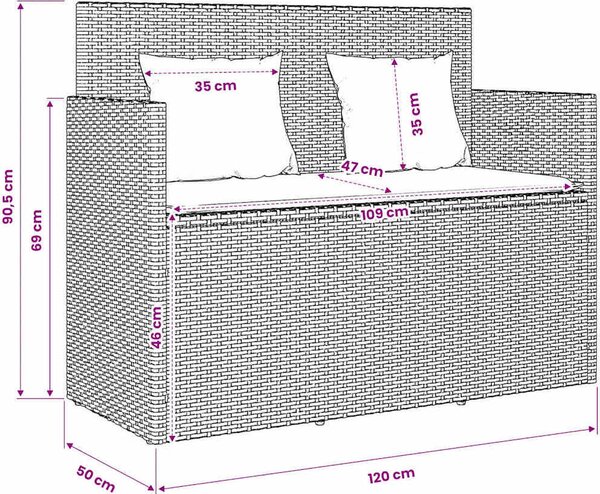 VidaXL Zahradní lavice s poduškami polyratan [365763] Barva: Hnědá