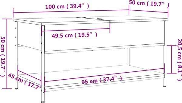 VidaXL Konferenční stolek 100x50x50 cm kompozitní dřevo a kov [845347] Barva: kouřový dub