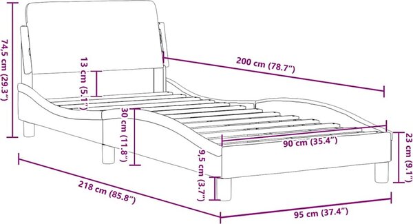VidaXL Rám postele s čelem Dover 90 x 200 cm samet [373117] Barva: Modrá