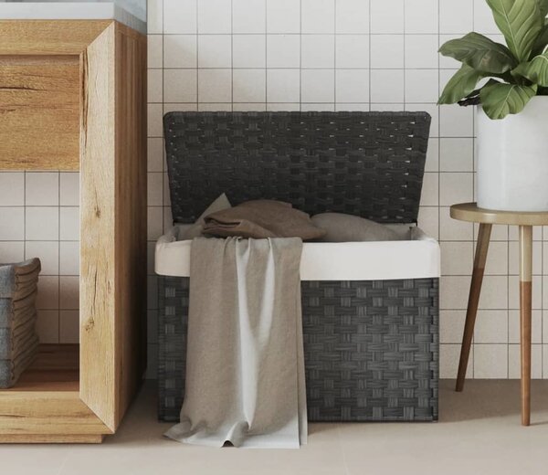 VidaXL Koš na prádlo s víkem 55,5 x 35 x 34 cm polyratan [372049] Barva: tmavě hnědá